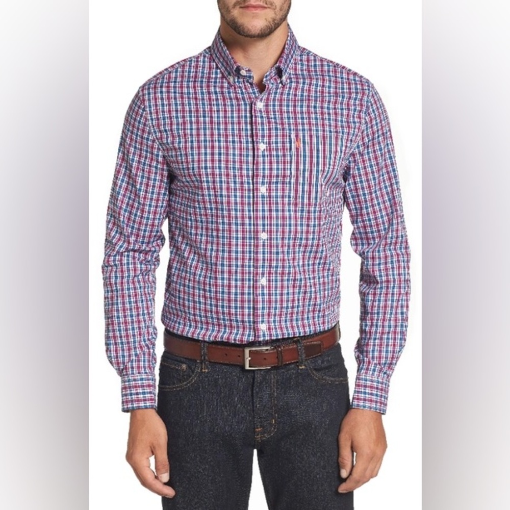JOHNNIE-O Men’s Parklan Check Sport Shirt Amethyst Approximating Size Large Blue